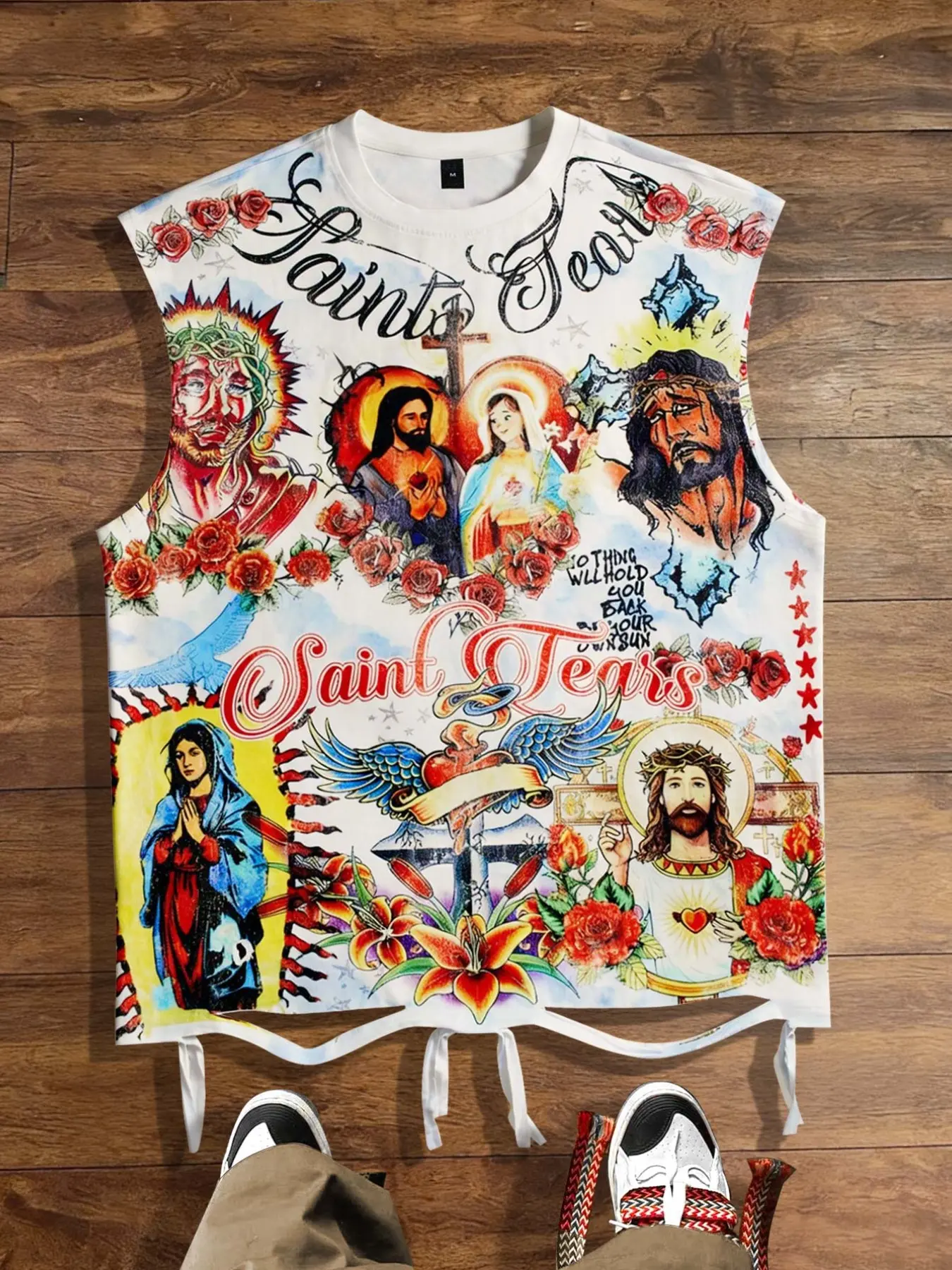 Jesus vest for men and women, Saint Tears vest for men, Virgin print summer vest, Patterned tank top, American retro summer clothes, 2026 new European and American street fashion trendy brand vest, Saint Tears, Streetwear, Unisex, Menswear