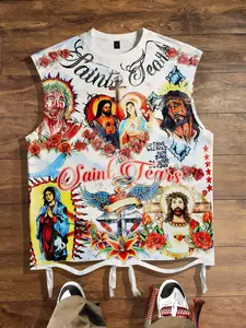 Jesus vest for men and women, Saint Tears vest for men, Virgin print summer vest, Tank top, American retro summer clothes, 2026 new European and American street fashion trendy brand vest, Saint Tears, Streetwear, Unisex, Menswear