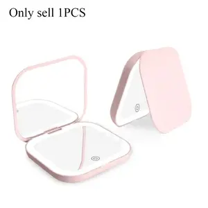 Compact Mini Gift Vanity Folding Cosmetic Mirror with Lights, Portable Hand Held Small Pocket Travel Makeup Mirror, 2x Magnifying