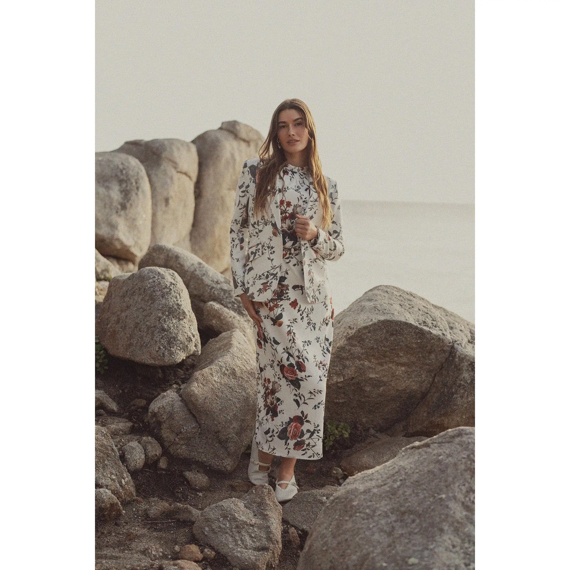 Gathered Neck Straight Maxi Dress- Antique Floral