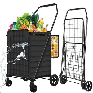 Lightweight Folding Shopping Cart with Waterproof Basket Liner & 360° Swivel Wheels | Collapsible Utility Cart for Groceries, Laundry, and Luggage – Durable Design, Easy Storage