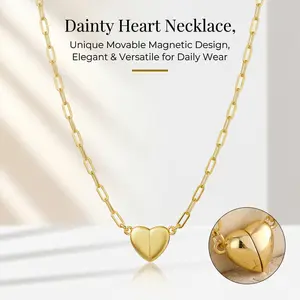 Necklace Gold Movable Heart Shape Dainty Heart Pendant with Adjustable Length 17 Inches & Hypoallergenic Chain Perfect Birthday Gift For Women & Teen Girls