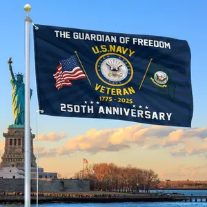 US Navy 250th Anniversary Grommet Flag, Naval Veteran Service Gift, Patriotic Sailor Appreciation Decor