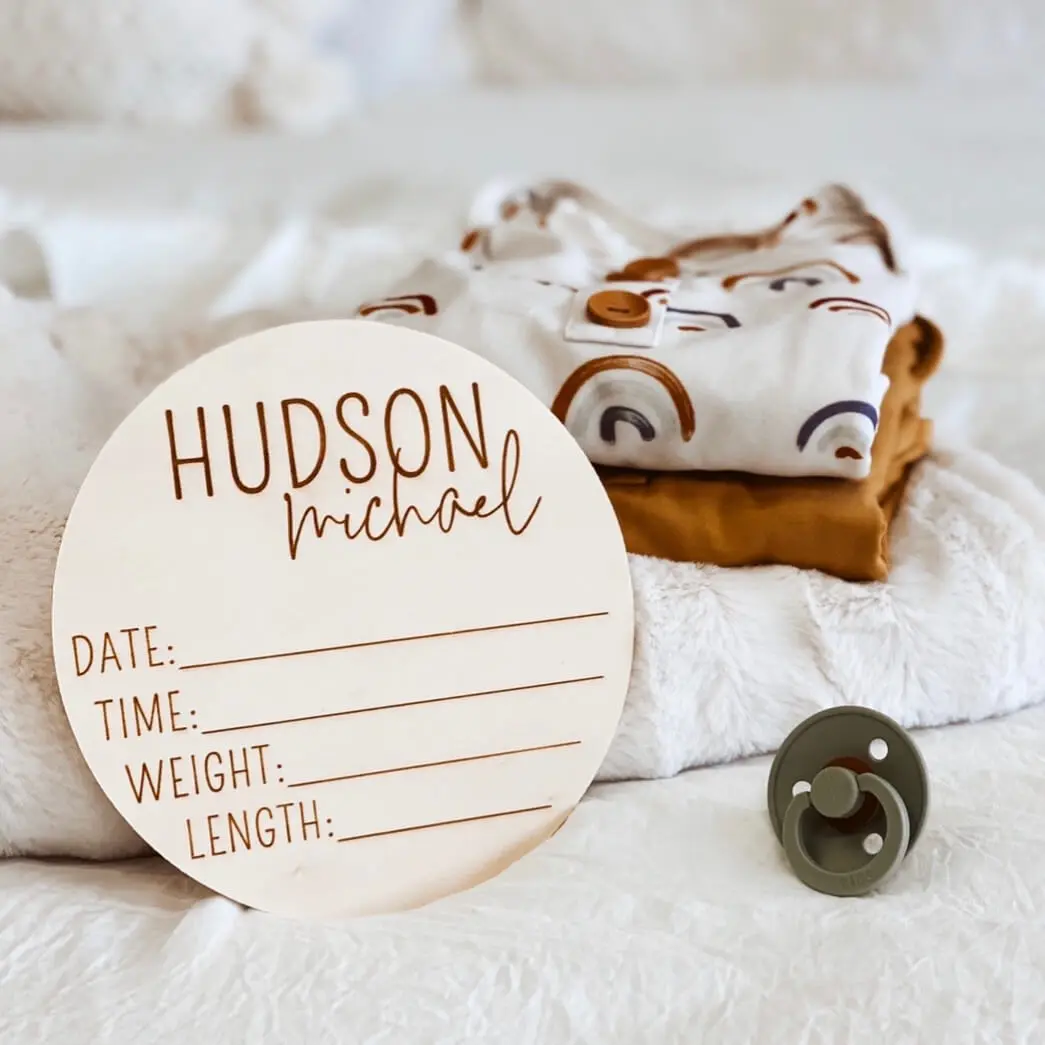 Personalized Birth Stats Wooden Block Sign - Photo-Infused Home Decor for Baby Room, Wooden Plaque for Home Supplies