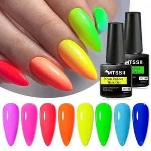 MTSSII 8pcs Neon Rubber Base Gel Nail Polish Set, Super Bright Fluorescent Color Gel Polish Manicure Set, Long-Lasting Salon Quality, Glossy Finish, Alcohol-Free, Nail Art & Nail Polish, Nail Care for Women & Girls Festival Gifts