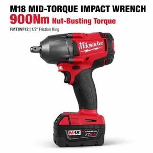Milwaukee Tools M18 Mid-Torque 1/2 Inch Impact Wrench FMTIWF12 for Steel Framing and Agricultural Machinery Power Tool features 900Nm Nut-Busting Torque Control Bare Tool with XC6.0 Battery