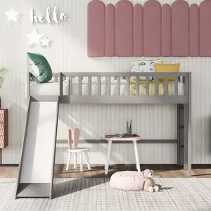 Dreamzon Twin Size Low Loft Bed with Ladder and Slide, Gray(OLD SKU:WF196418AAE)