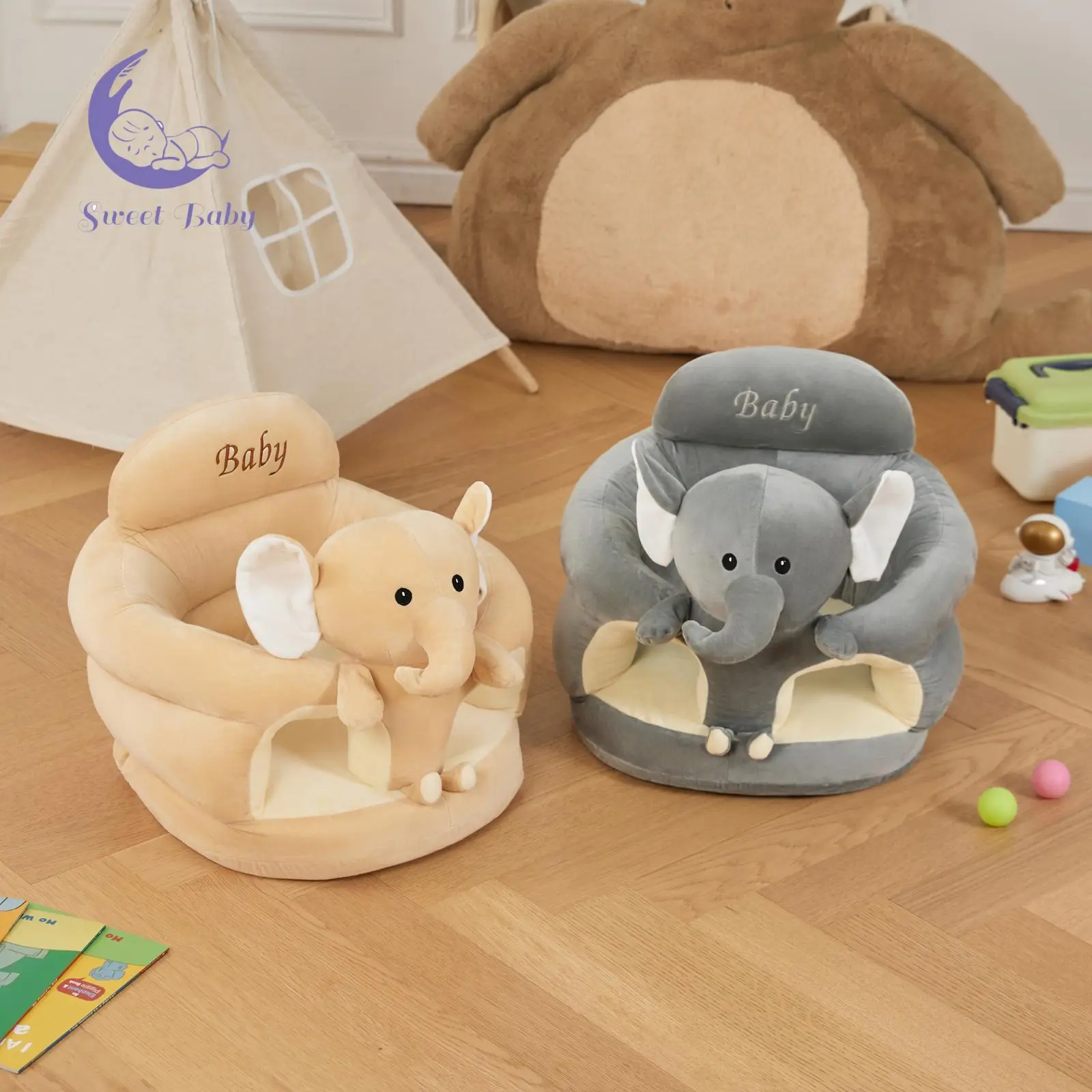 Cute Elephant Baby Floor Seat, Lightweight Infant Lounger with Support for Sitting Learning, Protects Baby During Playtime & Study Sessions, Suitable for 4 Months & Up