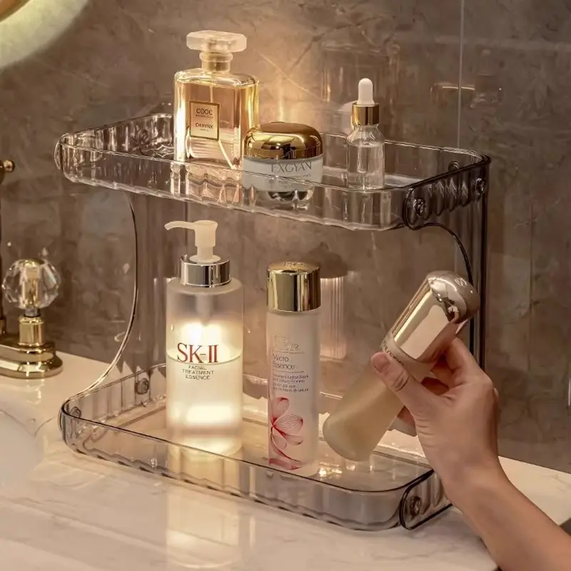 Luxury Bathroom Two-Tier Shelf, Desktop Skincare Organizer, Style Cosmetic Storage Rack, Elegant Bathroom Organizing Accessories