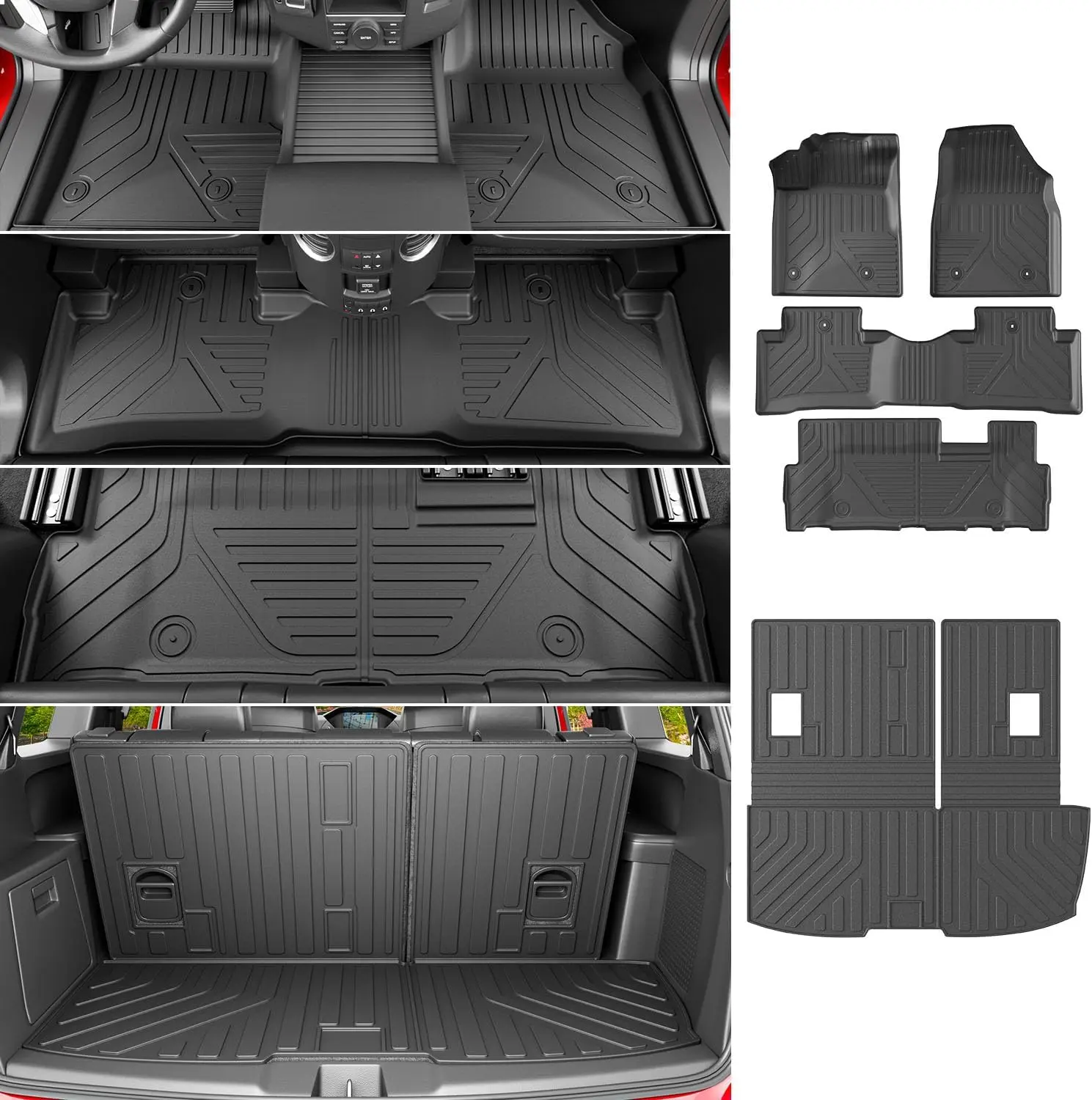 [Fits 09-15 Pilot] Floor Mats Compatible with 2009-2015 Honda Pilot Cargo Mat Floor Liner Cargo Liner Back Seat Protector Replacement for 2009-2015 Honda Pilot Accessories (Trunk Mat with Backrest Mat+Floor Mats)