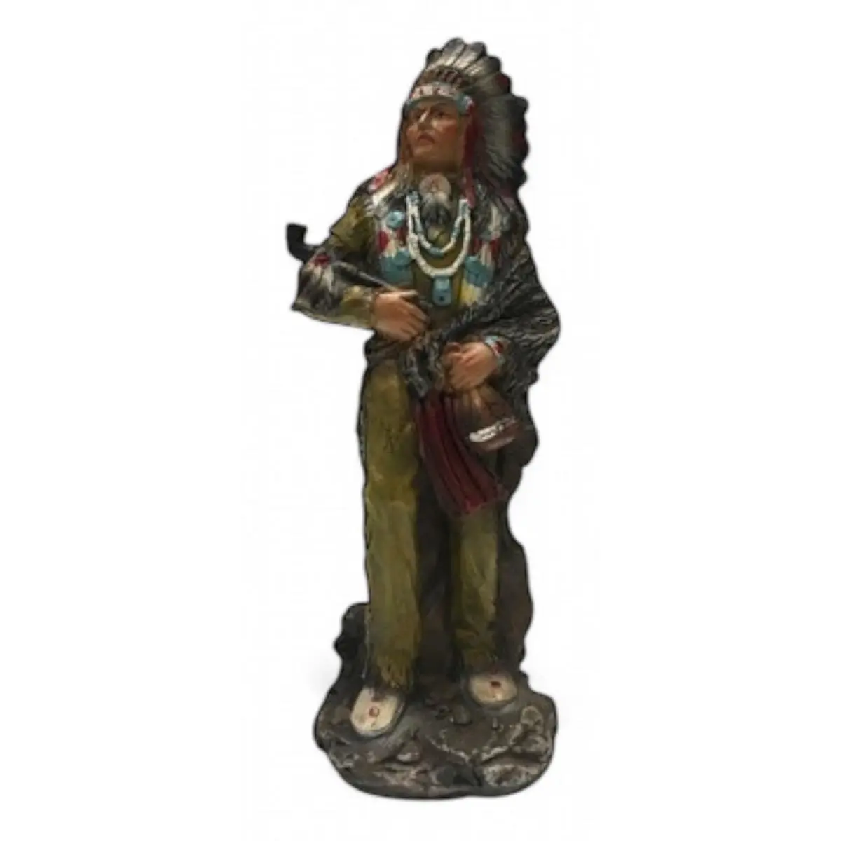 8” Traditional Native American Warrior Person Statue with Feather Headdress, Pipe, and Pouch — Home Decor Ornaments, Ideal Gift for Home Supplies Display