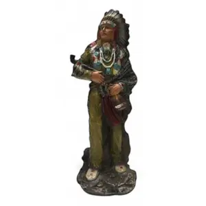 8” Traditional Native American Warrior Person Statue with Feather Headdress, Pipe, and Pouch — Home Decor Ornaments, Ideal Gift for Home Supplies Display