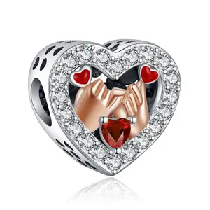 S925 Sterling Silver Charms for Bracelets Two Tone Love Promise Heart Charm Pendant Fit Bracelets Necklace Luxury Gift DIY Jewelry Making