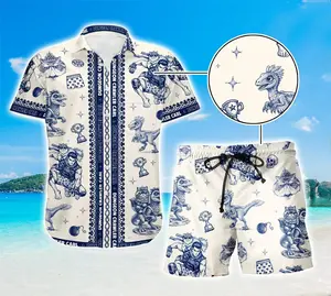 Dungeon Crawler Carl Matching Hawaiian Set Unisex Carl Riding Raptor Princess Donut Cat Print Oversized Beach Shirt Shorts LitRPG Fan Summer Vacation Gift Outfit