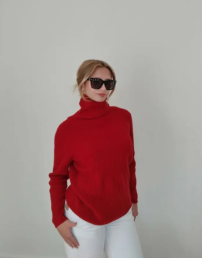 100% Cashmere Red Turtle Neck Sweater