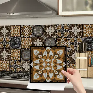 48pcs Waterproof Moroccan Style Ceramic Tile Stickers, Decorative Wall Sticker, Retro Pattern for Shower Walls & Laundry Rooms, Sizes 3.94/5.91/7.87 Inches