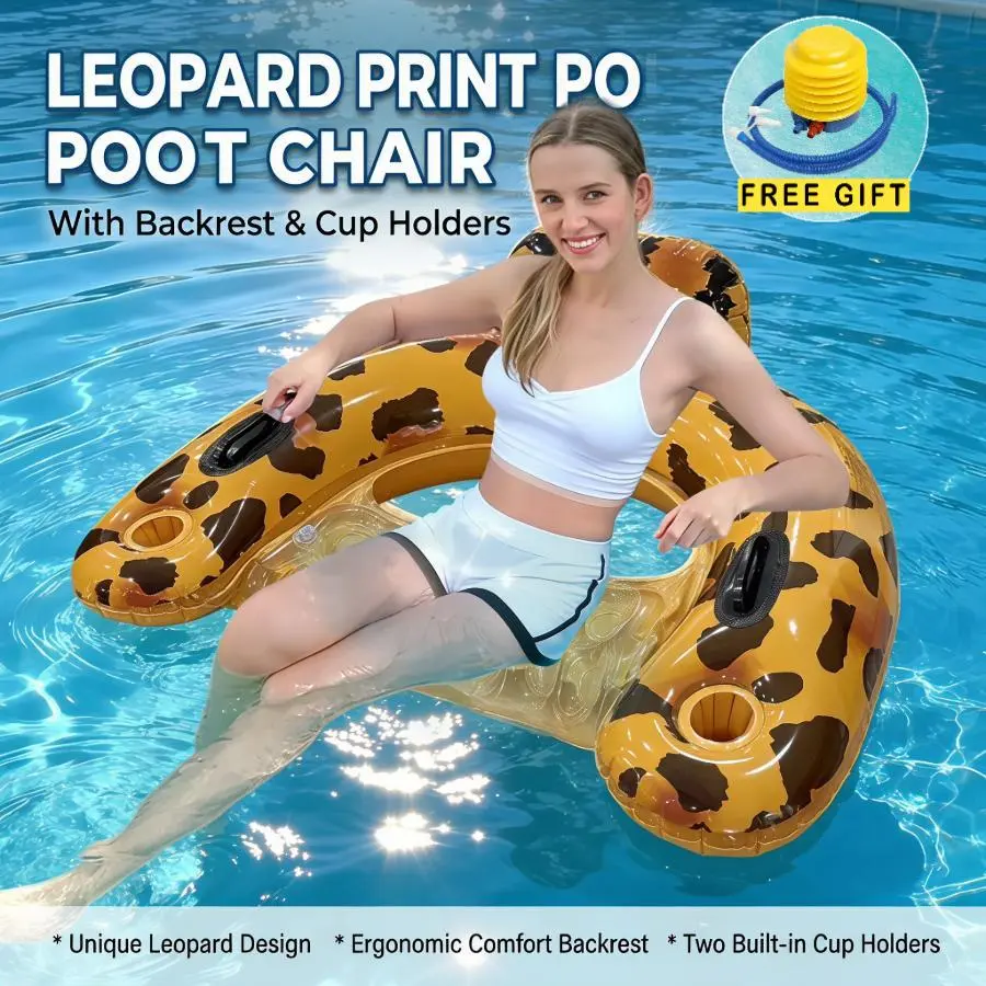 Inflatable Pool Hammock Leopard Print Pool Float for Adults, Foldable Backrest Float with Handrail, Summer Outdoor Water Sports Swimming Floatie Lounger