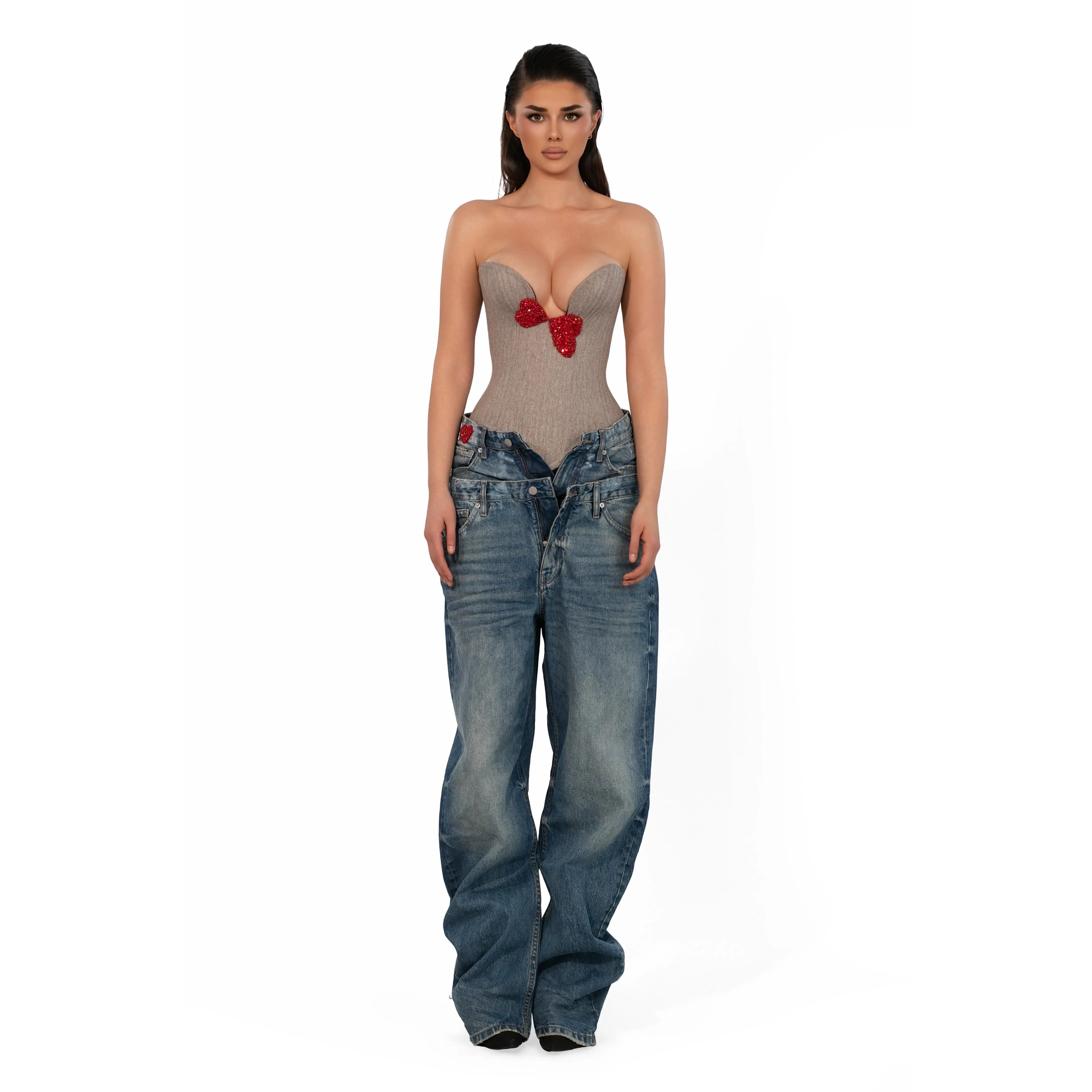Embellished Asymmetric Heart Corset