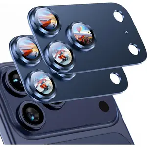 2 Pack Camera Lens Protector for iPhone 17 Pro Max Metal Aluminum Tempered Glass Military Grade Shatterproof Case Friendly Silver
