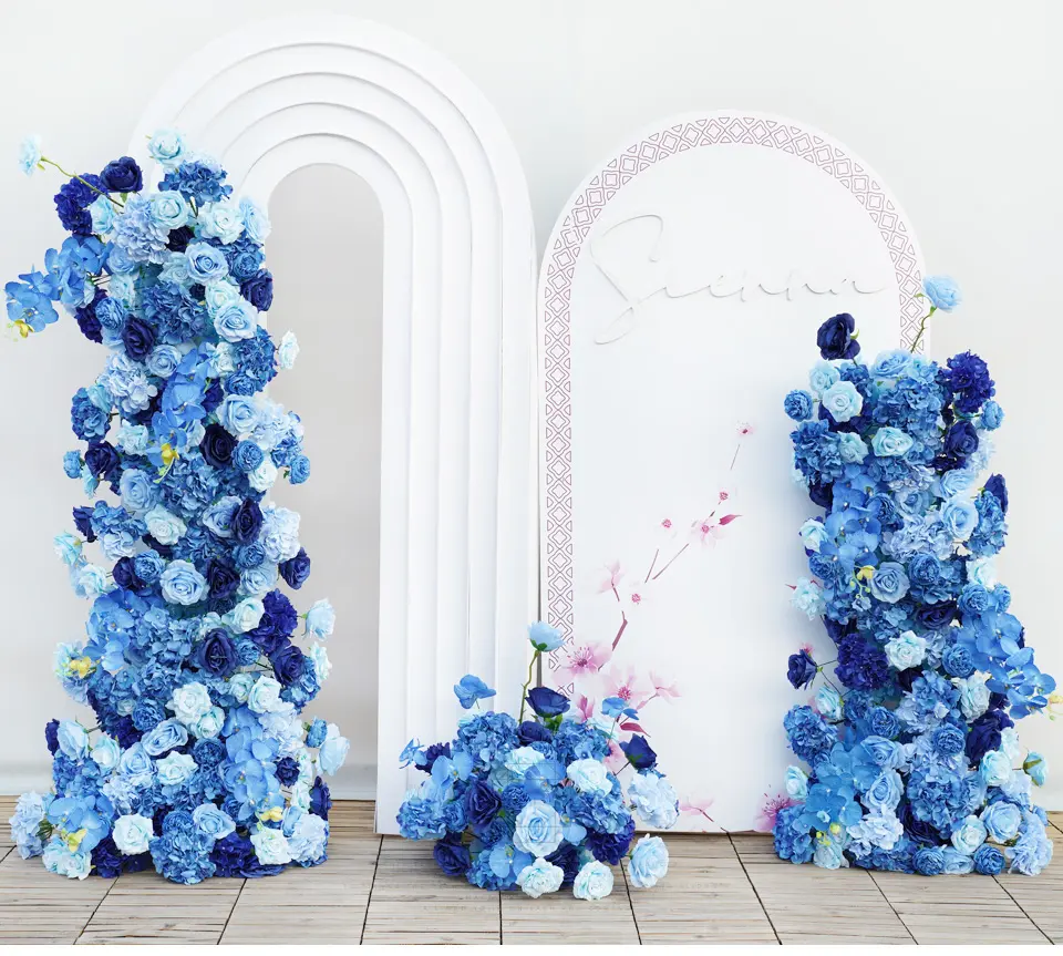 S-A7662 Blue wedding Background Floral Artificial Rose Hydrangea Orchid Floor Flower Event Props