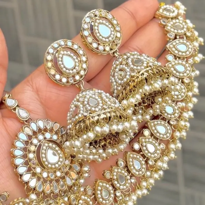 Beautiful Premium Quality Mirror Choker with Jhumka and Tikka set
