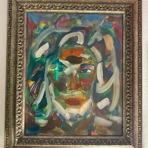 Abstract Artwork in Ornate Frame - Vibrant Colors and Expressive Brushstrokes - Ideal for Home Decor