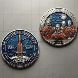 Artemis II 2026 Commemorative Coin, Lunar Mission Challenge Coins, NASA Space Exploration Gift