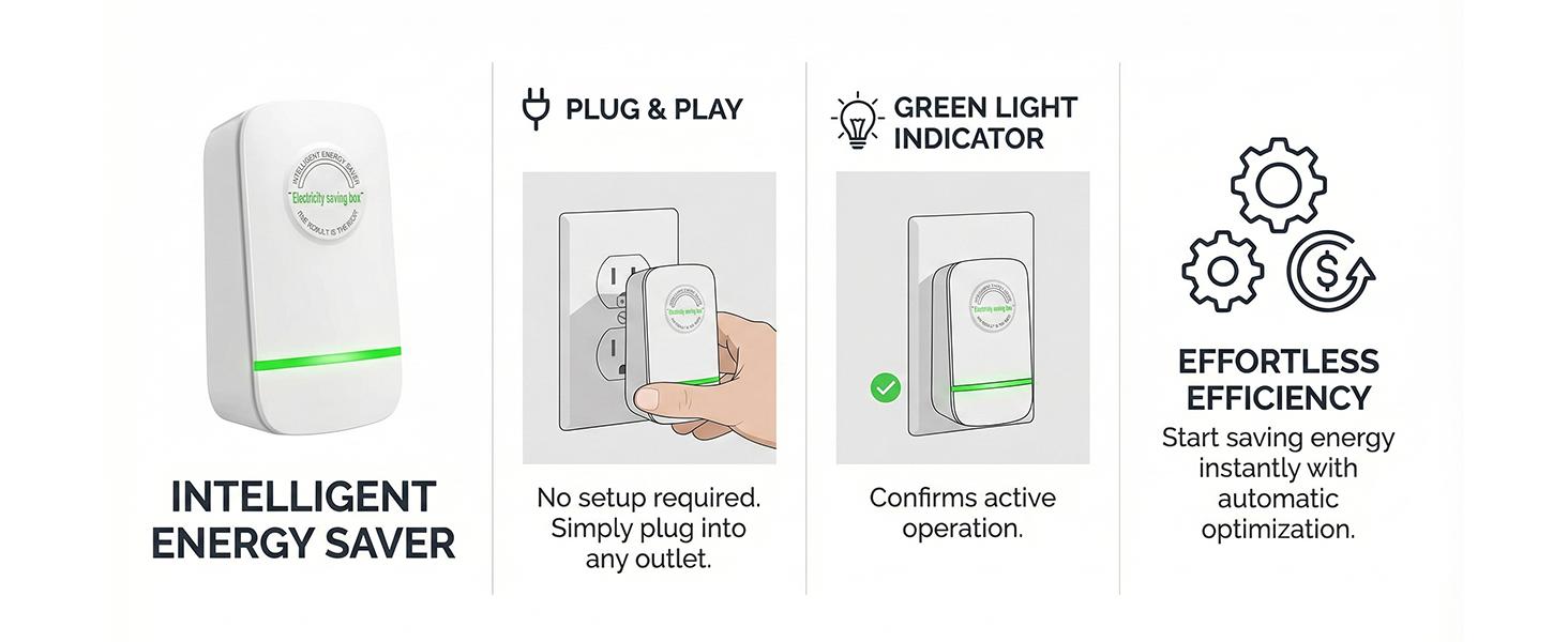 2026 Upgraded US Plug Power Box – Smart Energy Saving Device for Home & Office (90V–250V), Compact Design with LED Indicator