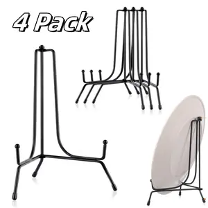 4 Pack Black Iron Plate Stands for Display, 8 Inch Anti-Slip Easel Frame Stand for Pictures, Photos Decorative, Plates and Table Art