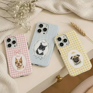 Custom Pet Phone Case, Personalized Dog Portrait From Photo Phone Case, Striped Phone Case, Dog Cat Phone Case Gift For Pet Lover