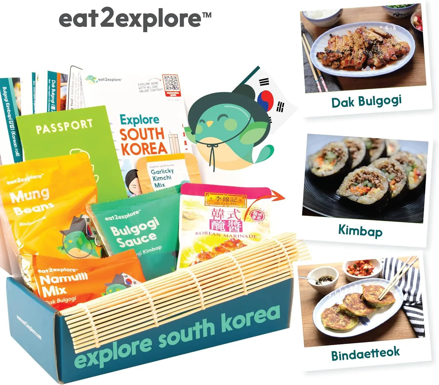 eat2explore - South Korean Cooking Kit with 3 Recipe Cards, Bulgogi Sauce, Spices & Real Tools - Kids Family Kitchen Activities - Educational Cooking Set - Builds Culinary Skills & Confidence
