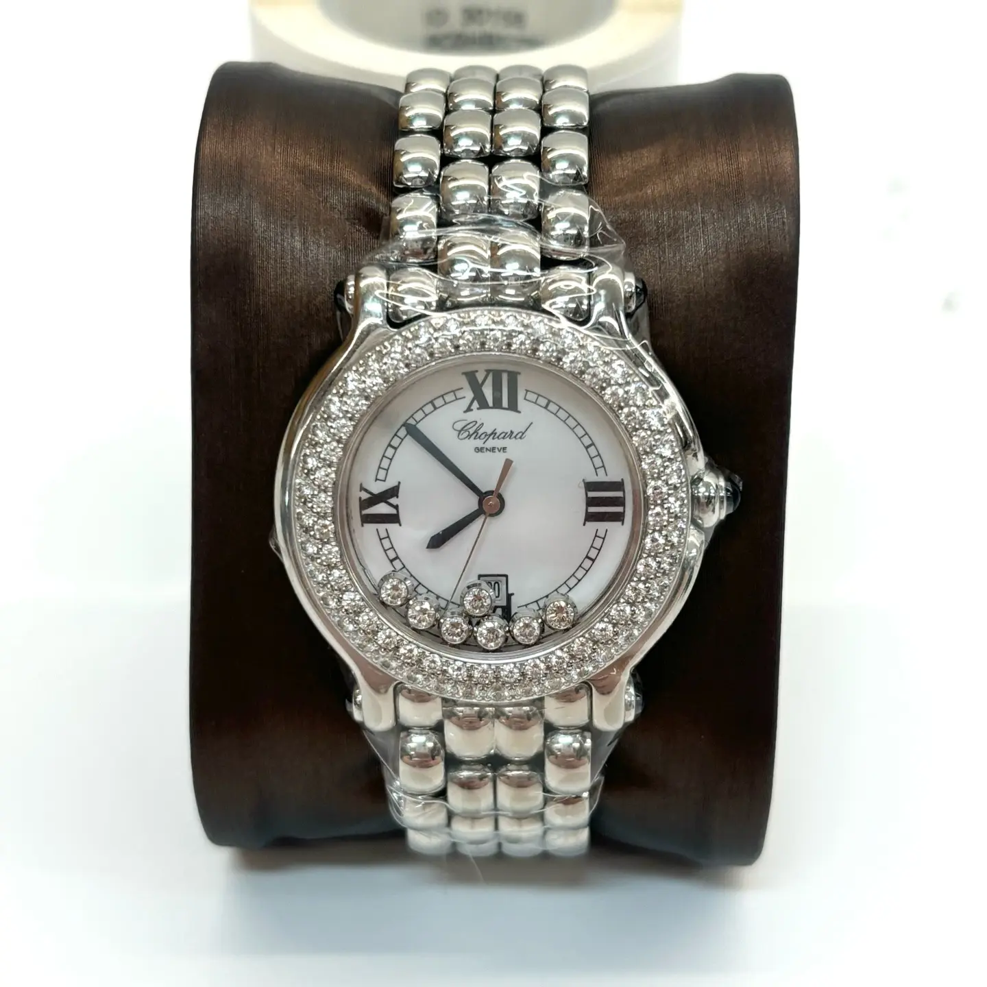 Pre-Owned Chopard Happy Sport Quartz Watch - Model 8236, Stainless Steel, 7 Floating Original Diamonds, Round, Circa 2017, N 23388811, 7 Floating Diamonds