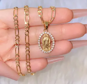 18k Gold Plated Oval CZ Mary Necklace