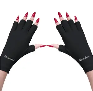 MelodySusie UV Gloves for Gel Nail Lamp, Professional UPF50+ UV Protection Gloves for Manicures, Art Skin Care Fingerless Glove for Women Men Protect Hands from Sun and Nail Dryer Harm (Black)