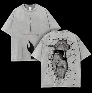 Retro Vintage Limited Edition Attack On Titan Washed Cotton Tee Double Sided Attack On Titan Anime Print Lightweight Oversized Anime Shirt Soft Cotton Gift for Anime Fans Otaku Streetwear Anime Outfit Anime Cotton Clothing