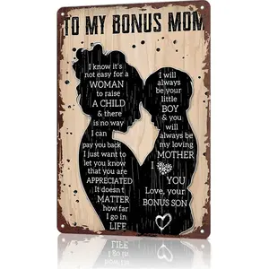 To My Bonus Mom From Son 8x12 Inch Aluminum Metal Sign - Heartfelt Appreciation Wall Decor For Mother's Day, Birthday, Living Room, Bedroom - Vintage Rustic Tin Sign Gift For Stepmom
