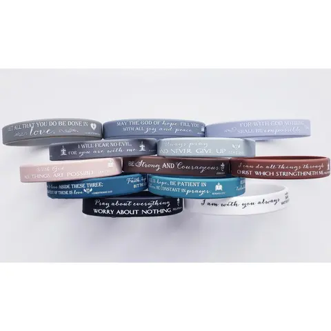 Faith-Based Cursive Print Wristbands (Style 2) - Silicone Unisex Wrist Accessory, Inspirational Bible Verse Jewelry for All Ages, Everyday Wear