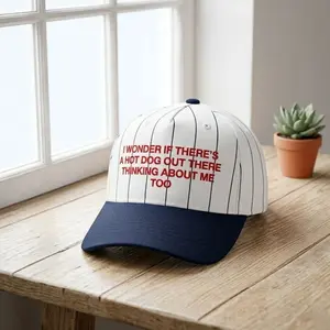 I Wonder If There's A Hot Dog Out There Thinking About Me Too Pinstripe Baseball Cap Trucker Hat