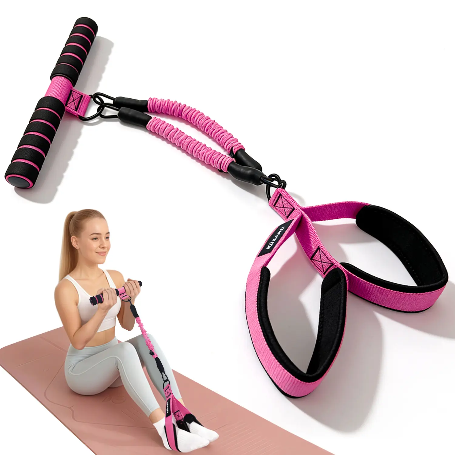 KUZARO Enhanced Resistance Band with Foot Pedals — Sit-Up and Stretching Fitness Equipment Durable latex tube with soft foot pedals summerwins