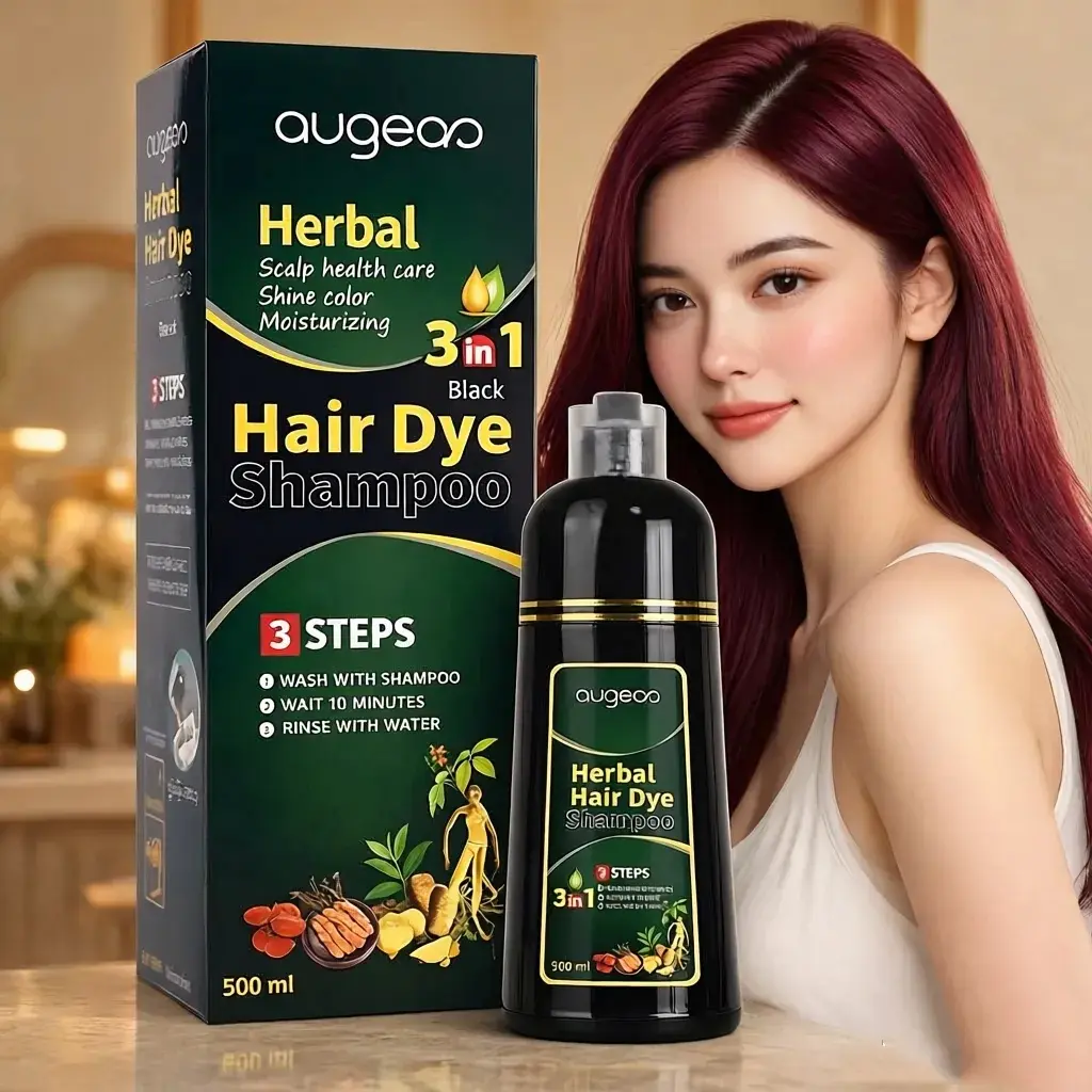 Wine Red 3-in-1 Hair Dye Shampoo, 10-Min Instant Gray Coverage, Herbal essence Hair Color, No Salon Needed, Easy Home Hair Coloring for Men & Women, Homes, Apartments, Dormitories, Salons Instant Hair Color Shampoo