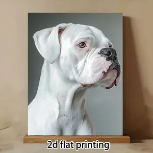 White Boxer Dog Canvas Wall Art - Country or Modern Style Framed Painting with Expressive Eyes and Droopy Ears, Ready-to-Hang Pet Decoration for Living Room, Bedroom, Office - Perfect Halloween Home Gift for Dog Lovers, High-Quality Printing, 2D Graphic D