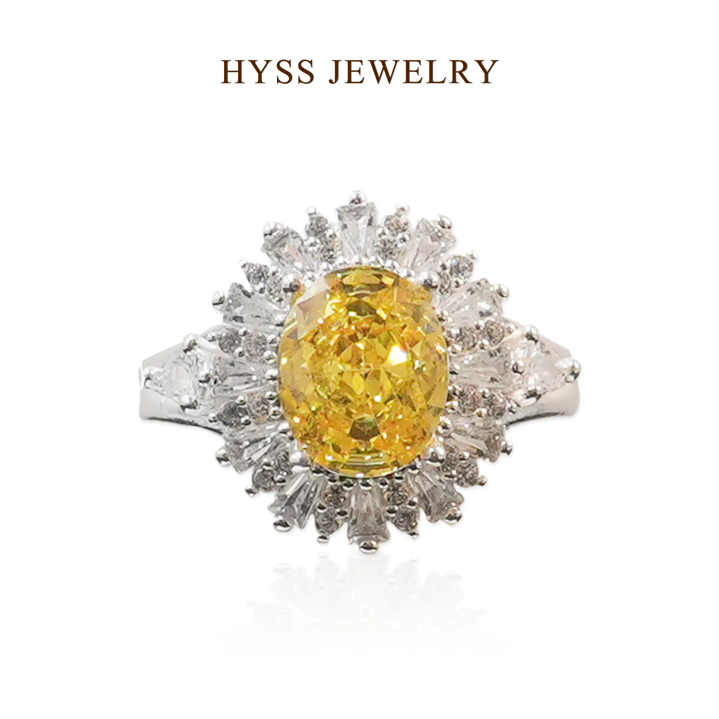 HYSS Women's Elegant Everyday Ring - Simple Customized 8*10mm Egg-Shape Zircon Central Stone, Halo Prong Setting Costume Jewelry, Gift Idea for Lovers