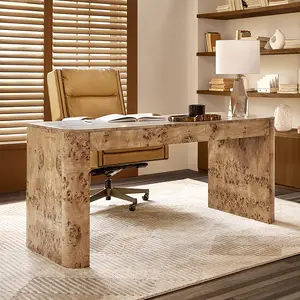 HULALA HOME Poplar Burl Wood Desk, Modern Writing Desk with Natural Wood Grain Finish, Minimalist Home Office Table, Study Desk for Bedroom Living Room Workspace