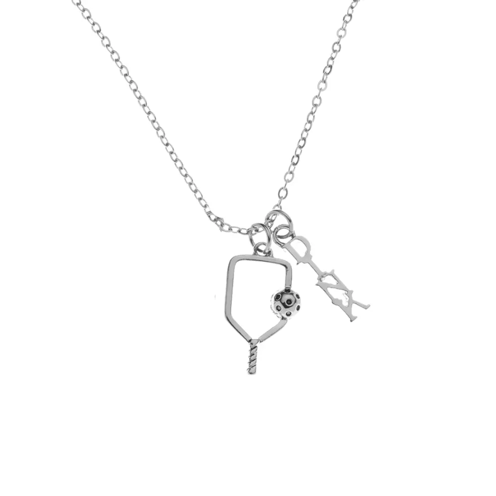 Silver Plated Pickleball Dink Charm Necklace for Women, Teens and Girls