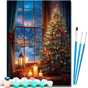 Paint by Number Kits for Adults Beginners, Easy Acrylic Simple Christmas Eve Paint by Number Kits, DlY Watercolor Paint by Numbers Kits on Canvas Without Frame for Home Wall Decor Home Decoration 16x20inch