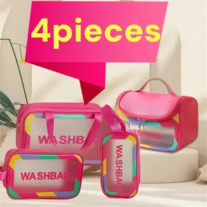 4-piece set.Travel Toiletry Bag for Women, Matte Translucent Shower Bag with Handy Handle, Makeup Cosmetic Organizer Bag for Travel Toiletries Accessories (Pink)