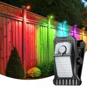Solar Powered Clip Light with Motion Sensor Auto On/off, 4 Adjustable Lighting Colors, Waterproof and Remote Control for Outdoor Use, Solar Fence Lights
