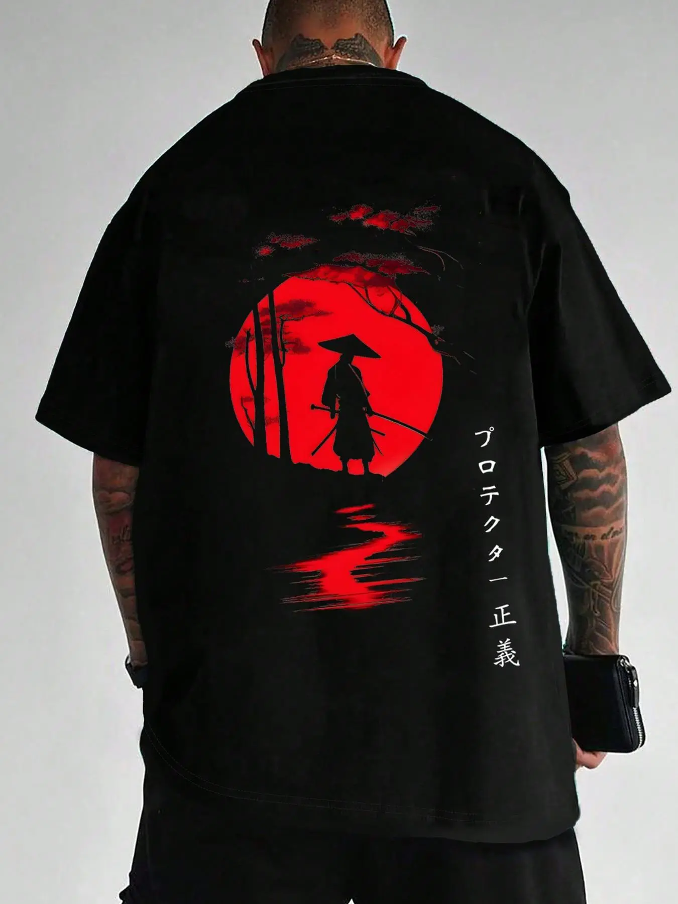 Men's Regular Fit Samurai Graphic Print Round Neck Tee, Casual Short Sleeve T-shirt for Daily Wear, Men's Casual Streetwear Top for All Seasons, Casual Summer Clothing