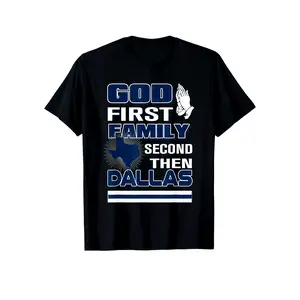 220g God First Family Second Then Dallas Western Cowboy T-shirt, Fancy Print, Casual Comfy Tee, Trendy Short Sleeve Top For Summer Daily Wear Christian Apparel