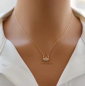 18K Gold Plated CZ Crab Pendant Necklace for Women – Dainty Zodiac Cancer Jewelry Gift
